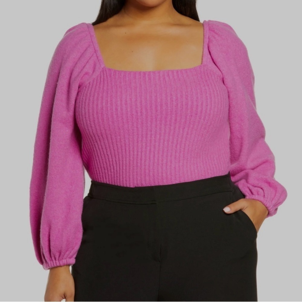 Halogen Puff sleeve square neck sweater Ladies size 2X Pink